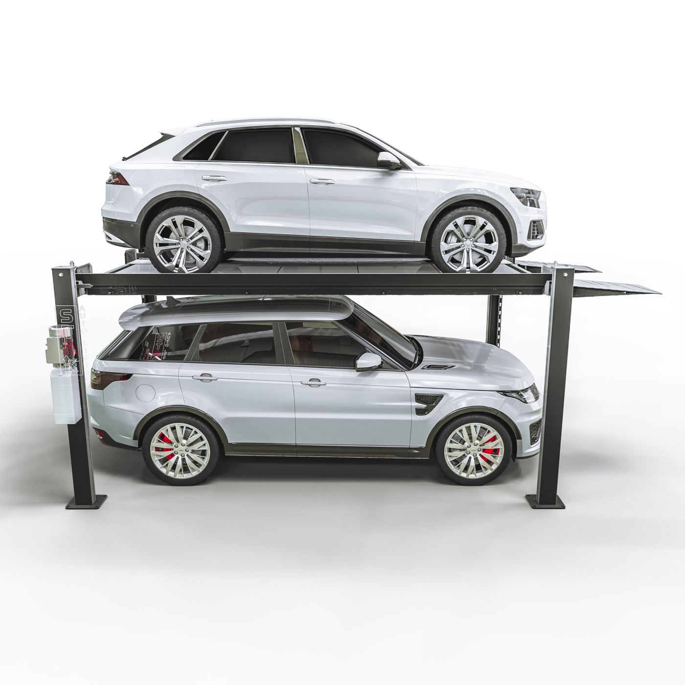 STAK 4-Post Short Wide in a low-ceiling garage