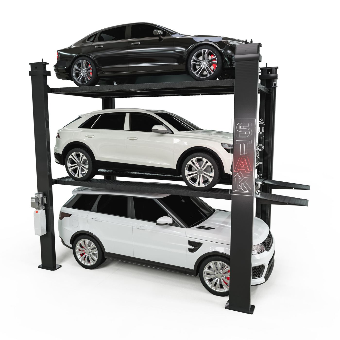 STAK Triple Stacker with three cars stacked vertically